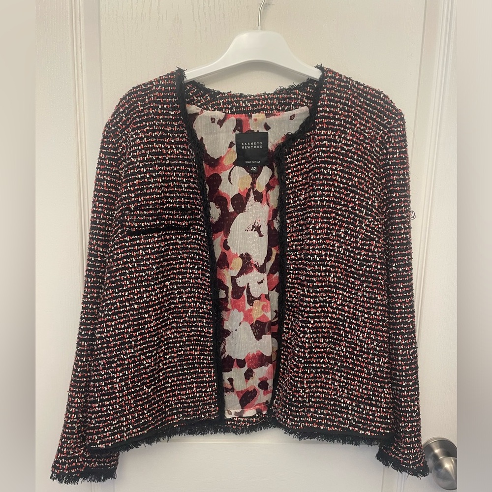 Barneys New York Black, Red & White light Tweed Jacket Made in Italy